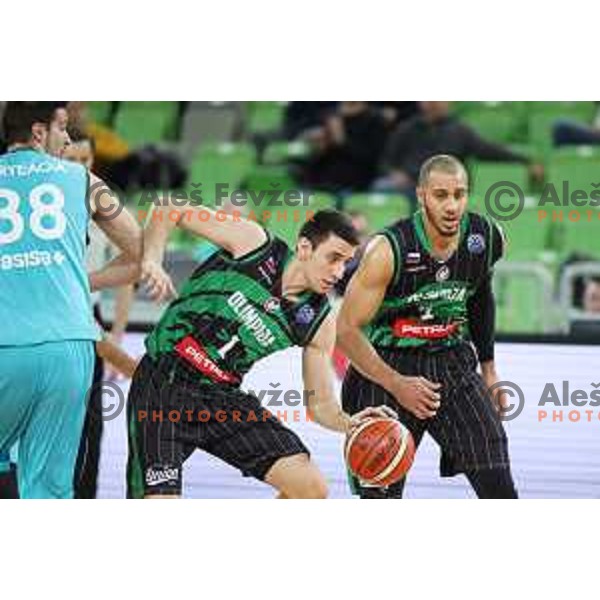 of Petrol Olimpija in action during FIBA Champions League basketball match between Petrol Olimpija and Movistar Estudiantes in Stozice Hall, Ljubljana on Janaury 17, 2018