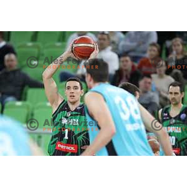 of Petrol Olimpija in action during FIBA Champions League basketball match between Petrol Olimpija and Movistar Estudiantes in Stozice Hall, Ljubljana on Janaury 17, 2018
