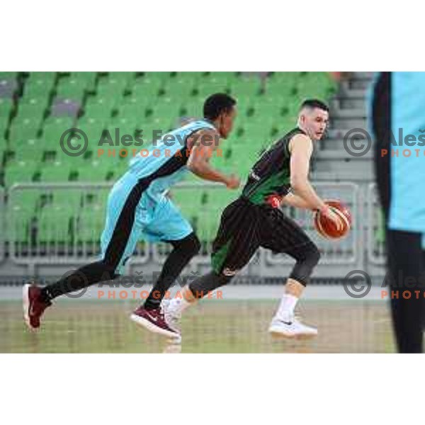 of Petrol Olimpija in action during FIBA Champions League basketball match between Petrol Olimpija and Movistar Estudiantes in Stozice Hall, Ljubljana on Janaury 17, 2018