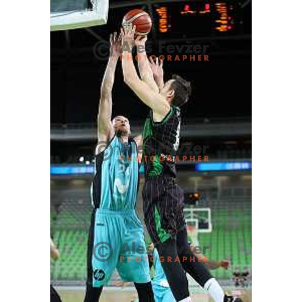 of Petrol Olimpija in action during FIBA Champions League basketball match between Petrol Olimpija and Movistar Estudiantes in Stozice Hall, Ljubljana on Janaury 17, 2018