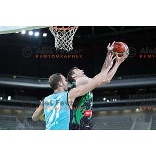 of Petrol Olimpija in action during FIBA Champions League basketball match between Petrol Olimpija and Movistar Estudiantes in Stozice Hall, Ljubljana on Janaury 17, 2018