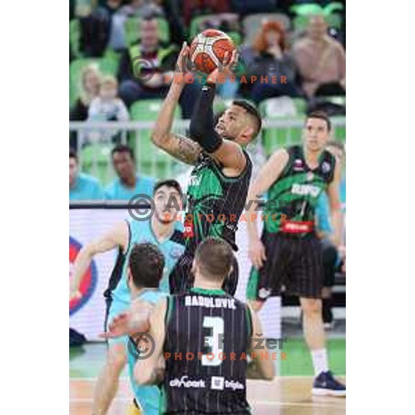 of Petrol Olimpija in action during FIBA Champions League basketball match between Petrol Olimpija and Movistar Estudiantes in Stozice Hall, Ljubljana on Janaury 17, 2018