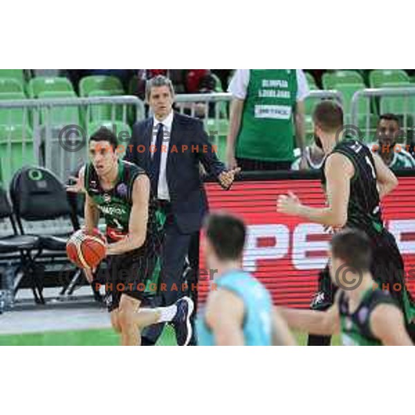 of Petrol Olimpija in action during FIBA Champions League basketball match between Petrol Olimpija and Movistar Estudiantes in Stozice Hall, Ljubljana on Janaury 17, 2018