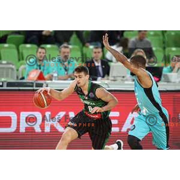 of Petrol Olimpija in action during FIBA Champions League basketball match between Petrol Olimpija and Movistar Estudiantes in Stozice Hall, Ljubljana on Janaury 17, 2018