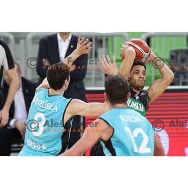 of Petrol Olimpija in action during FIBA Champions League basketball match between Petrol Olimpija and Movistar Estudiantes in Stozice Hall, Ljubljana on Janaury 17, 2018