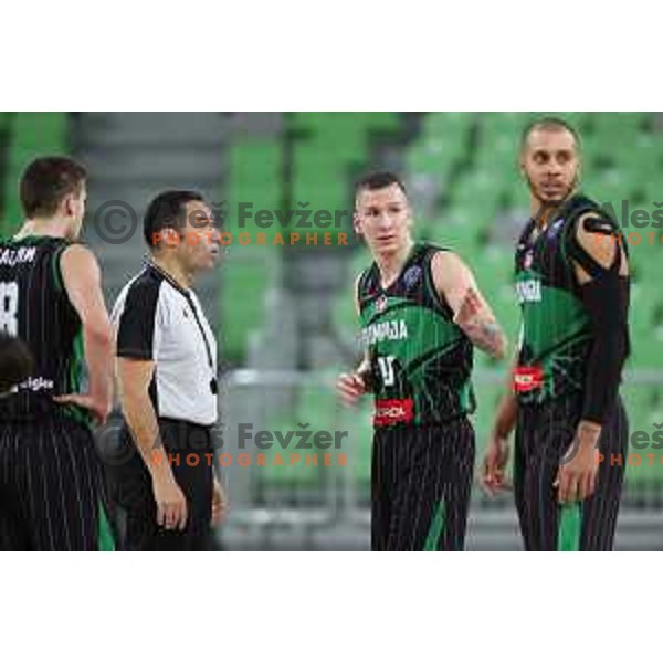 of Petrol Olimpija in action during FIBA Champions League basketball match between Petrol Olimpija and Movistar Estudiantes in Stozice Hall, Ljubljana on Janaury 17, 2018