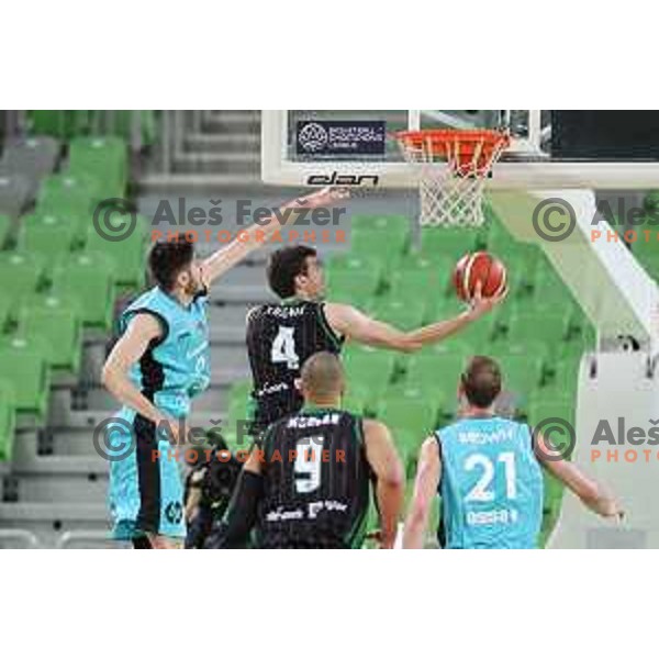 of Petrol Olimpija in action during FIBA Champions League basketball match between Petrol Olimpija and Movistar Estudiantes in Stozice Hall, Ljubljana on Janaury 17, 2018