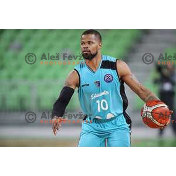 of Petrol Olimpija in action during FIBA Champions League basketball match between Petrol Olimpija and Movistar Estudiantes in Stozice Hall, Ljubljana on Janaury 17, 2018