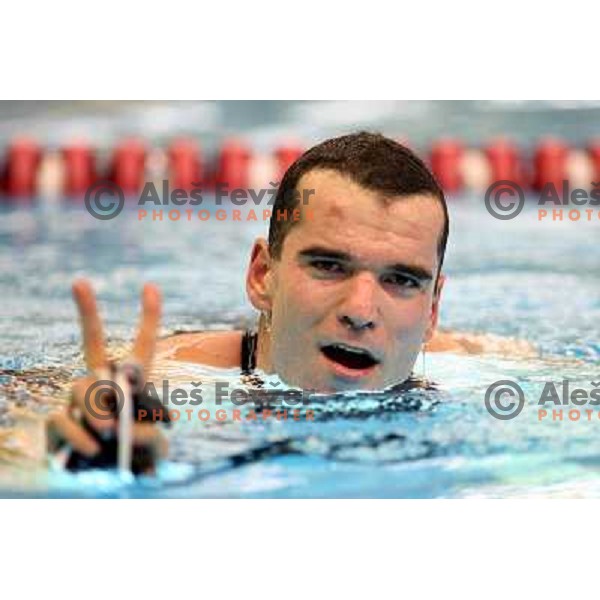 Peter Mankoc after victory at swimming competition Ilirija Challenge in Ljubljana, Slovenia 19.12.2007. Photo by Ales Fevzer 