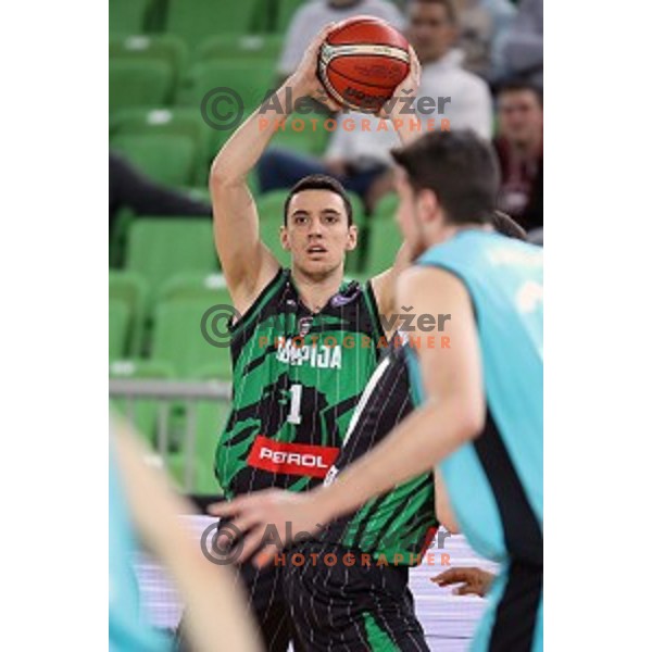 of Petrol Olimpija in action during FIBA Champions League basketball match between Petrol Olimpija and Movistar Estudiantes in Stozice Hall, Ljubljana on Janaury 17, 2018