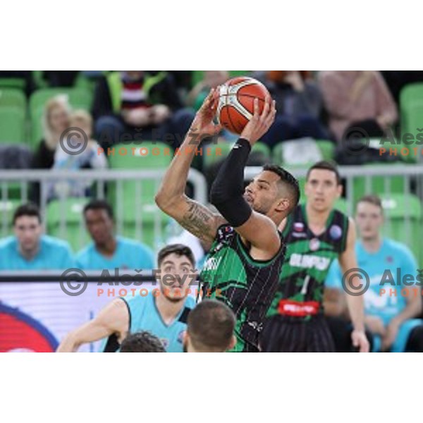 of Petrol Olimpija in action during FIBA Champions League basketball match between Petrol Olimpija and Movistar Estudiantes in Stozice Hall, Ljubljana on Janaury 17, 2018