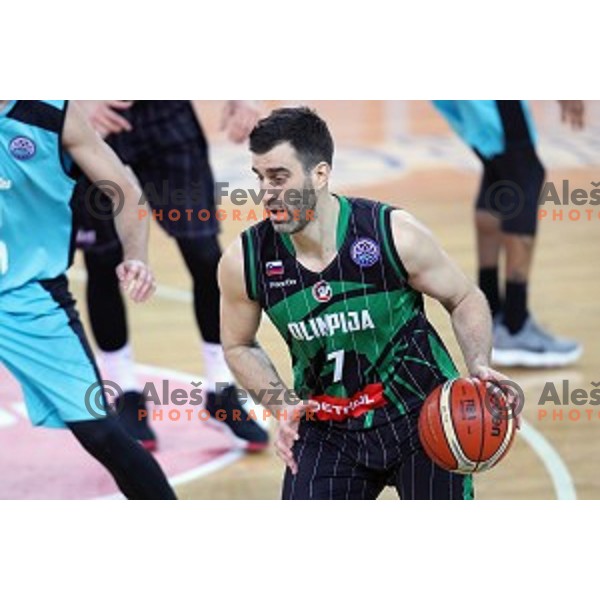 of Petrol Olimpija in action during FIBA Champions League basketball match between Petrol Olimpija and Movistar Estudiantes in Stozice Hall, Ljubljana on Janaury 17, 2018