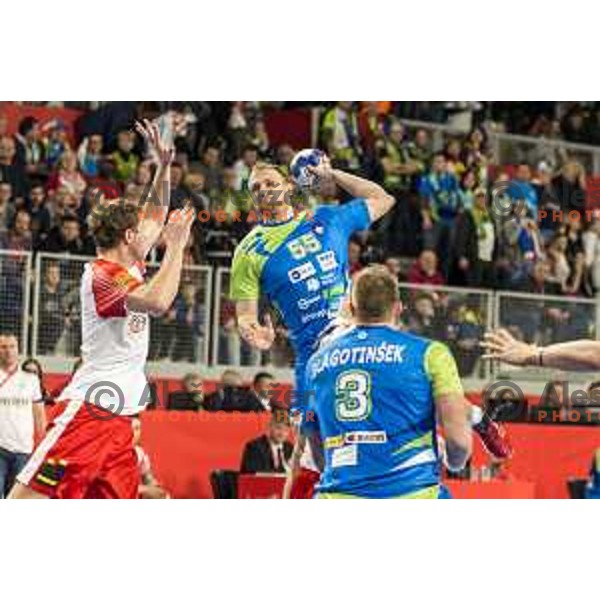 Slovenia’s Ziga Mlakar (55) in action during EHF European Championship match between Slovenia and Denmark, in Arena Varazdin, Varazdin, on January 19, 2018