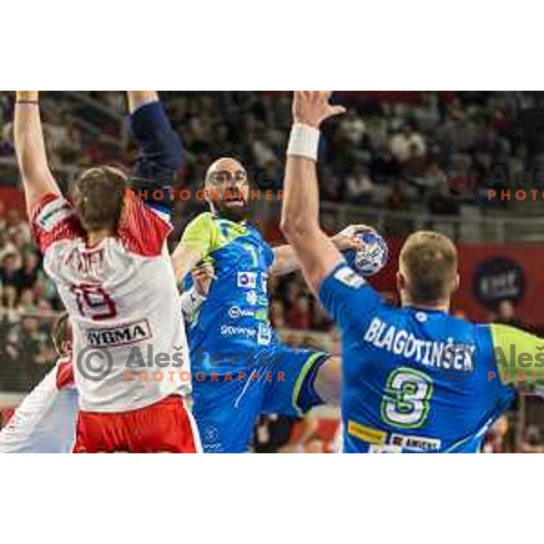 Slovenia’s Vid Kavticnik (7) in action during EHF European Championship match between Slovenia and Denmark, in Arena Varazdin, Varazdin, on January 19, 2018
