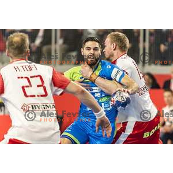 Slovenia’s Blaz Janc (8) in action during EHF European Championship match between Slovenia and Denmark, in Arena Varazdin, Varazdin, on January 19, 2018