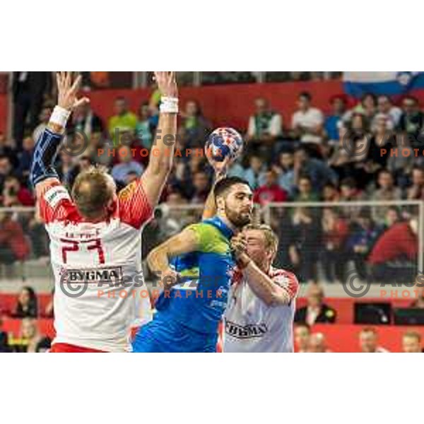 Slovenia’s Blaz Janc (8) in action during EHF European Championship match between Slovenia and Denmark, in Arena Varazdin, Varazdin, on January 19, 2018