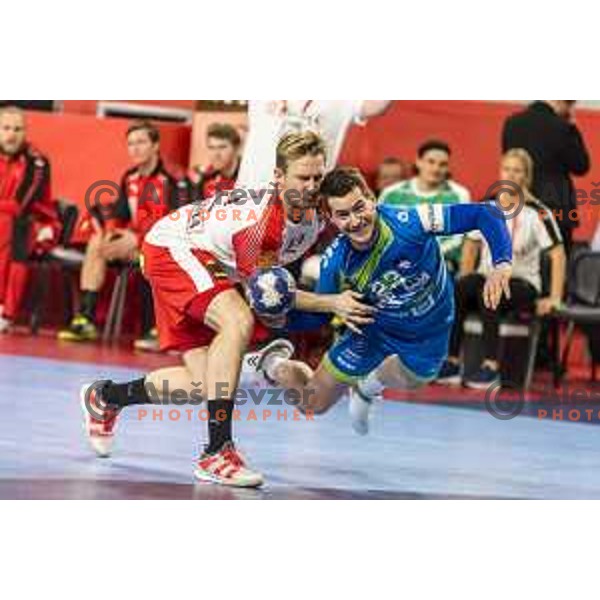 Slovenia’s Miha Zarabec (23) in action during EHF European Championship match between Slovenia and Denmark, in Arena Varazdin, Varazdin, on January 19, 2018