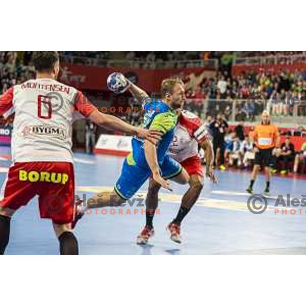 Slovenia’s Ziga Mlakar (55) in action during EHF European Championship match between Slovenia and Denmark, in Arena Varazdin, Varazdin, on January 19, 2018