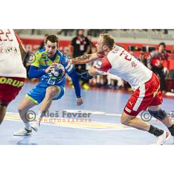 Slovenia’s Miha Zarabec (23) in action during EHF European Championship match between Slovenia and Denmark, in Arena Varazdin, Varazdin, on January 19, 2018
