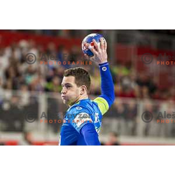 Slovenia’s Miha Zarabec (23) in action during EHF European Championship match between Slovenia and Denmark, in Arena Varazdin, Varazdin, on January 19, 2018