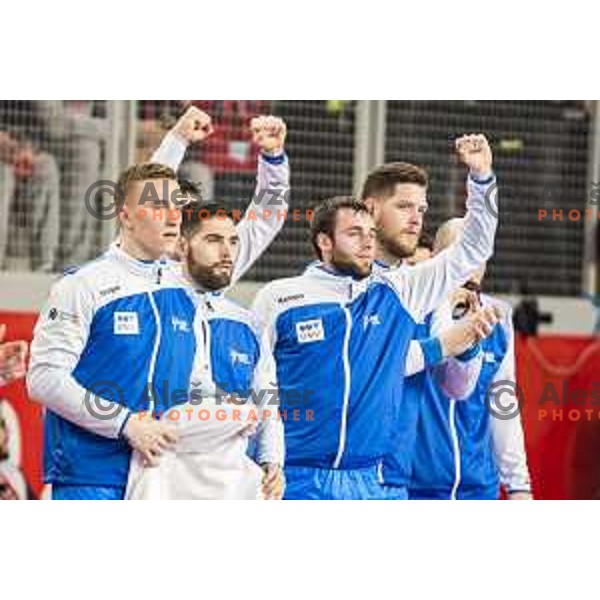 Team Slovenia in action during EHF European Championship match between Slovenia and Denmark, in Arena Varazdin, Varazdin, on January 19, 2018