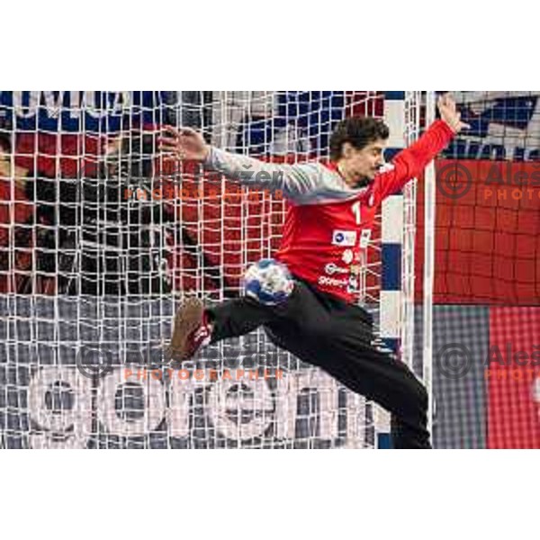 Slovenia’s Matevz Skok (1) in action during EHF European Championship match between Slovenia and Denmark, in Arena Varazdin, Varazdin, on January 19, 2018