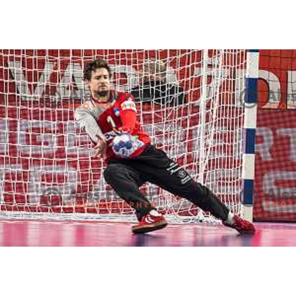 Slovenia’s Matevz Skok (1) in action during EHF European Championship match between Slovenia and Denmark, in Arena Varazdin, Varazdin, on January 19, 2018