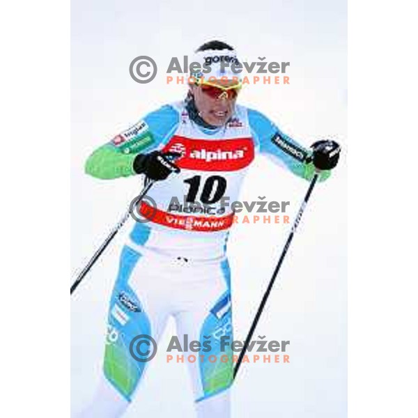 Vesna Fabjan (SLO) racing in qualifiaction of Ladies 1.4 km Sprint Classic FIS Cross-Country World Cup in Planica, Slovenia on January 20, 2018
