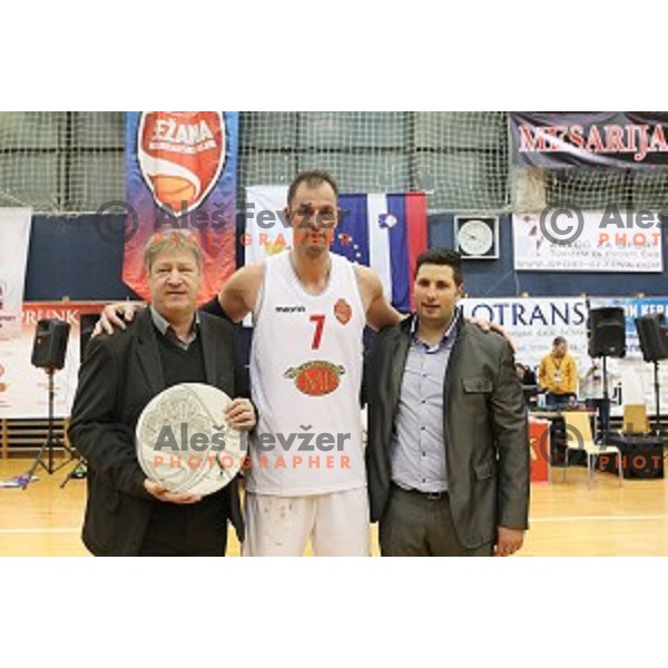 Primoz Brezec during his farewell game at 2nd League basketball match between Mesarija Prunk and Plama Pur in Sezana, Slovenia on January 20, 2018