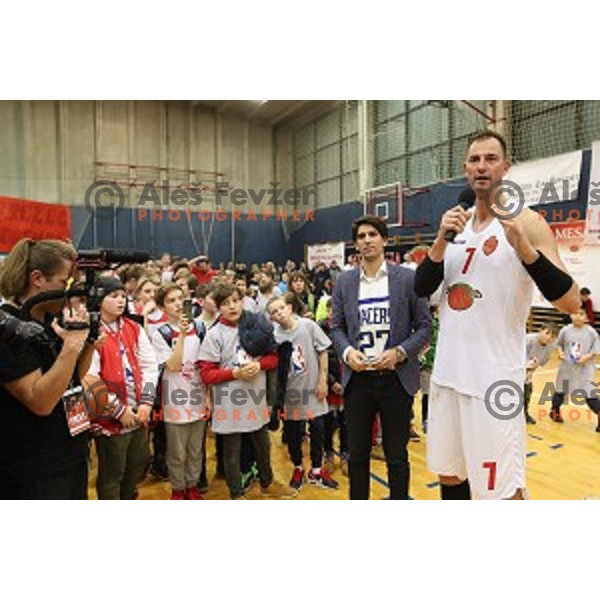 Primoz Brezec during his farewell game at 2nd League basketball match between Mesarija Prunk and Plama Pur in Sezana, Slovenia on January 20, 2018