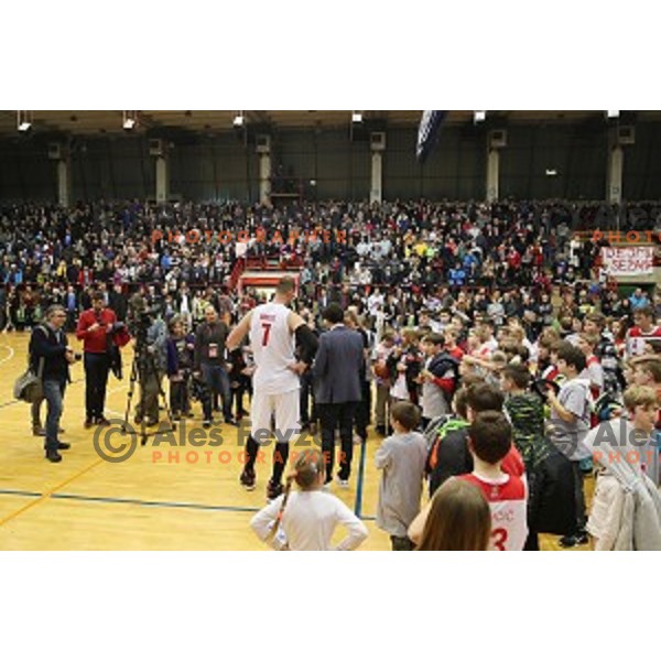 Primoz Brezec during his farewell game at 2nd League basketball match between Mesarija Prunk and Plama Pur in Sezana, Slovenia on January 20, 2018