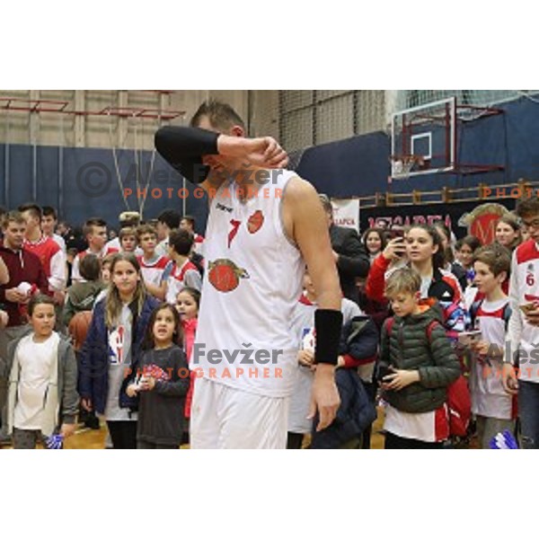 Primoz Brezec during his farewell game at 2nd League basketball match between Mesarija Prunk and Plama Pur in Sezana, Slovenia on January 20, 2018