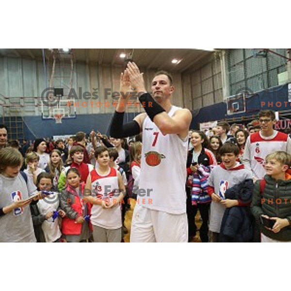 Primoz Brezec during his farewell game at 2nd League basketball match between Mesarija Prunk and Plama Pur in Sezana, Slovenia on January 20, 2018