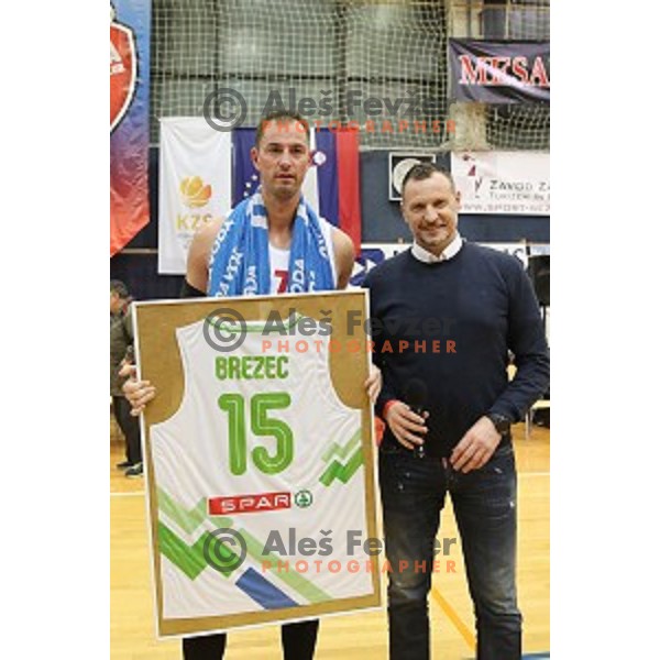 Primoz Brezec during his farewell game at 2nd League basketball match between Mesarija Prunk and Plama Pur in Sezana, Slovenia on January 20, 2018