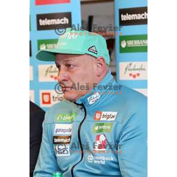 Goran Janus of Slovenia Nordic Ski jumping team at press conference after World Ski flying Championship in Ljubljana on January 23, 2018