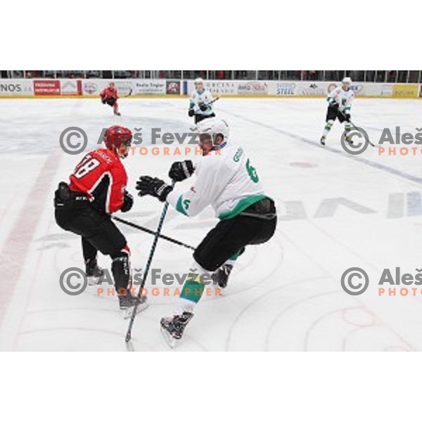 action during Alps League ice-hockey match between SIJ Acroni Jesenice and SZ Olimpija in Podmezakla Hall, Jesenice, Slovenia on January 13, 2018