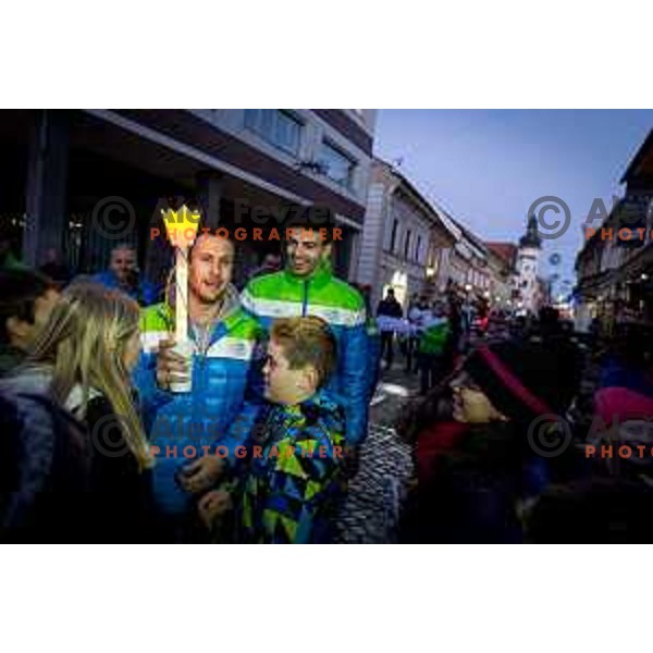 Mitja Robar and Miha Verlic at Reception of Olympic torch at Leon Stukelj\'s Square in Maribor on January 24, 2018