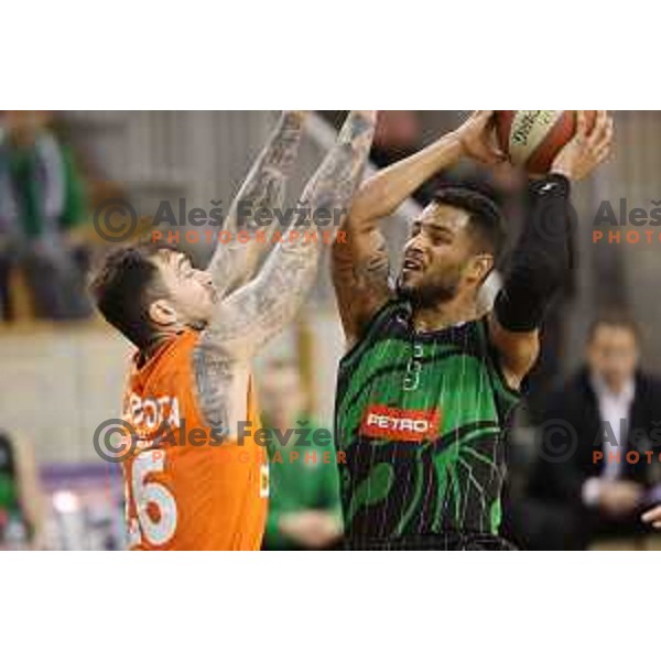 Damir Markota and Devin Oliver of Petrol Olimpija in action during ABA league basketball match between Petrol Olimpija and Cedevita in Tivoli Hall, Ljubljana on January 27, 2018
