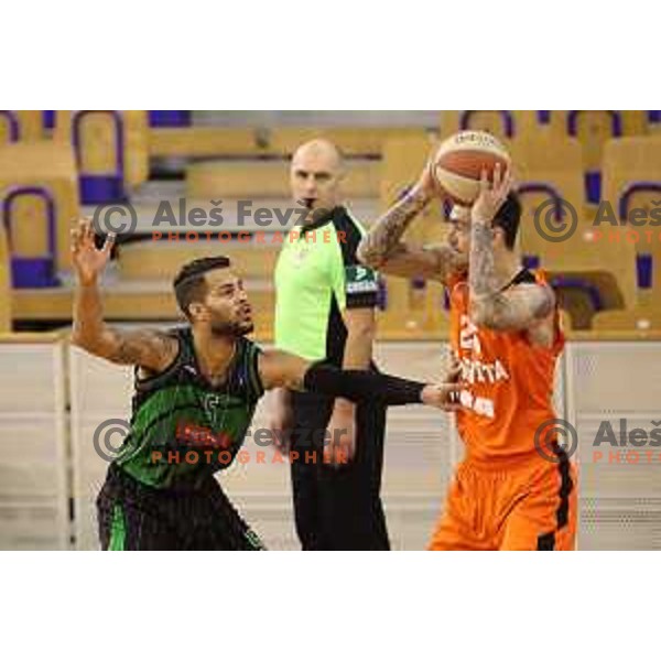 Damir Markota and Devin Oliver of Petrol Olimpija in action during ABA league basketball match between Petrol Olimpija and Cedevita in Tivoli Hall, Ljubljana on January 27, 2018