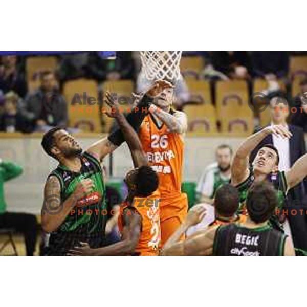 Damir Markota and Devin Oliver of Petrol Olimpija in action during ABA league basketball match between Petrol Olimpija and Cedevita in Tivoli Hall, Ljubljana on January 27, 2018
