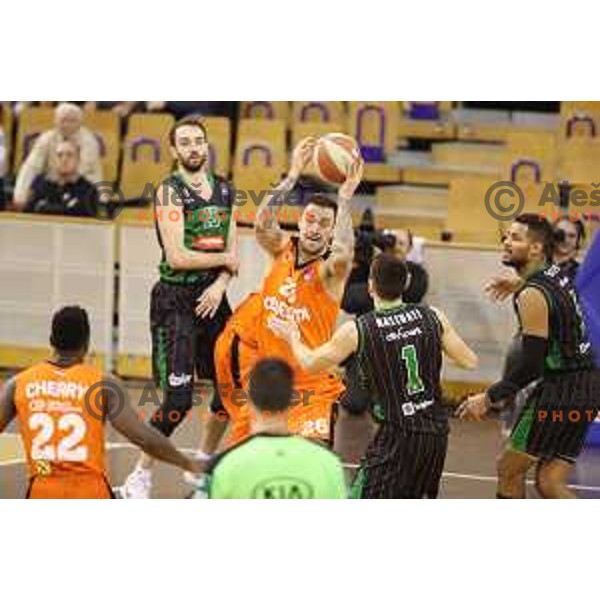 Damir Markota and Devin Oliver of Petrol Olimpija in action during ABA league basketball match between Petrol Olimpija and Cedevita in Tivoli Hall, Ljubljana on January 27, 2018