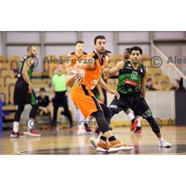 Roko Leni Ukic of Cedevita and Talor Battle of Petrol Olimpija in action during ABA league basketball match between Petrol Olimpija and Cedevita in Tivoli Hall, Ljubljana on January 27, 2018