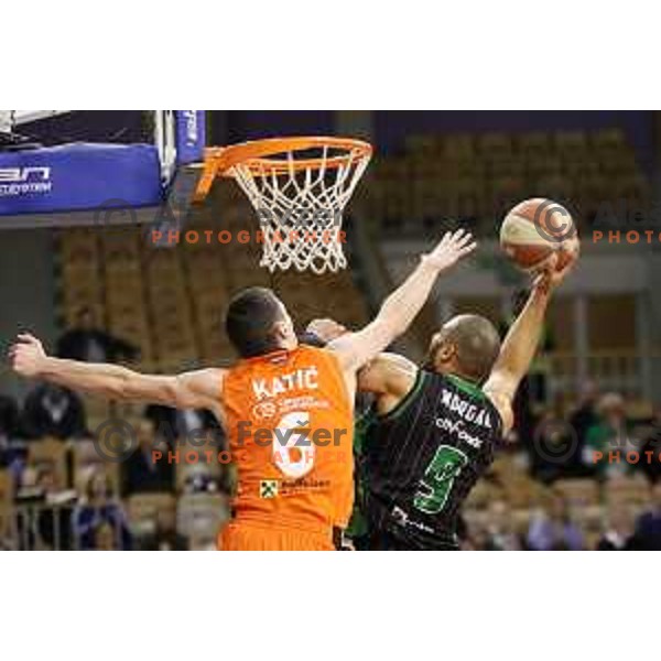 Jordan Morgan of Petrol Olimpija in action during ABA league basketball match between Petrol Olimpija and Cedevita in Tivoli Hall, Ljubljana on January 27, 2018