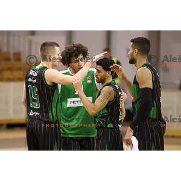 Gregor Hrovat,Issuf Sanon, Talor Battle and Devin Oliver of Petrol Olimpija in action during ABA league basketball match between Petrol Olimpija and Cedevita in Tivoli Hall, Ljubljana on January 27, 2018