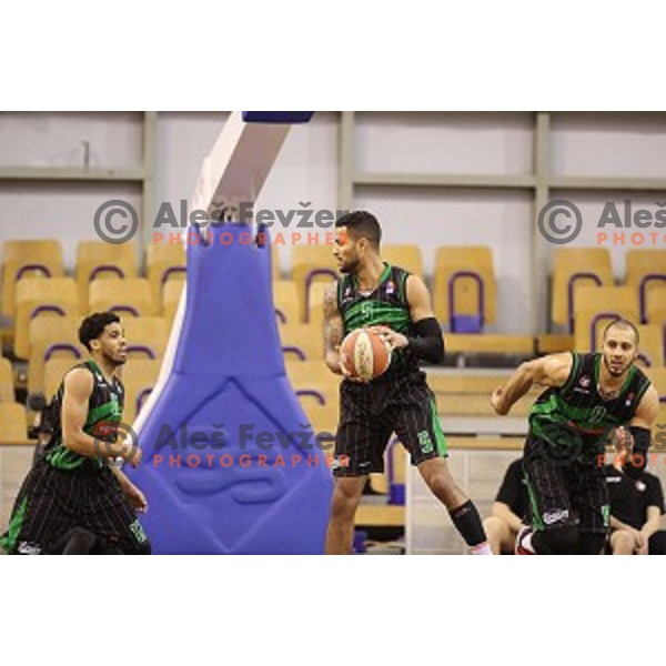Talor Battle, Devin Oliver and Jordan Morgan of Petrol Olimpija in action during ABA league basketball match between Petrol Olimpija and Cedevita in Tivoli Hall, Ljubljana on January 27, 2018