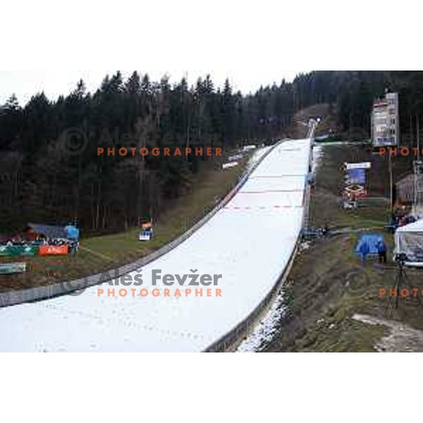 during first round jump at FIS Ski jumping World Cup Ladies in Ljubno, Slovenia on January 28,2018