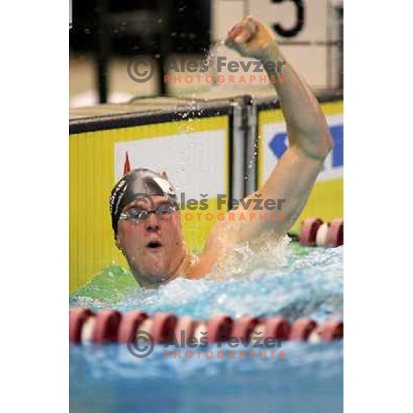 Deibler celebrates victory at swimming competition Ilirija Challenge in Ljubljana, Slovenia 19.12.2007. Photo by Ales Fevzer 