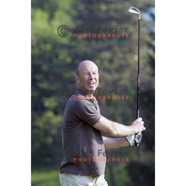Ingemar Stenmark (SWE) Olympic and World gold medalist in alpine skiing playing golf at Bled, Slovenia on May 21, 2004