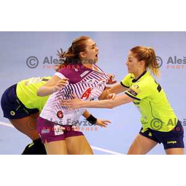 action during Women\'s EHF Champions League match between Krim Mercator (SLO) and Midtjylland (DEN) in Kodeljevo Hall, Ljubljana on January 28, 2018