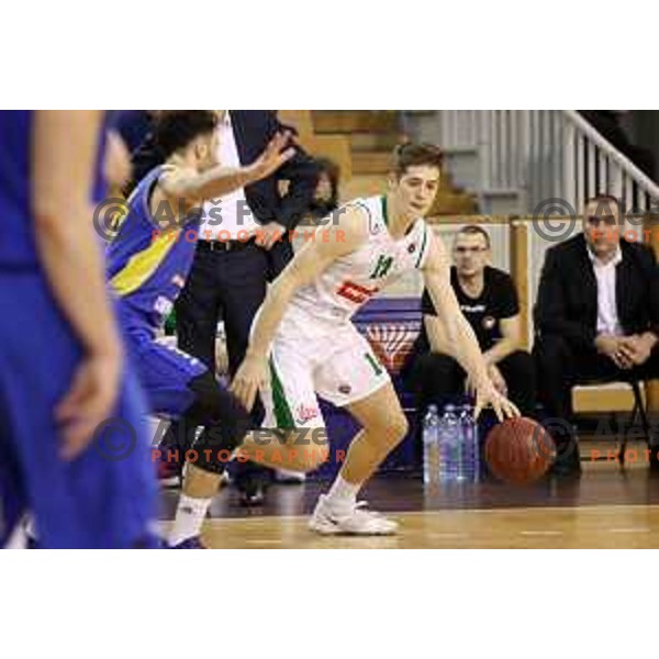 Maks Klanjscek in action during Nova KBM league basketball match between Petrol Olimpija and Sencur GGD in Hala Tivoli, Ljubljana, Slovenia on January 28, 2018